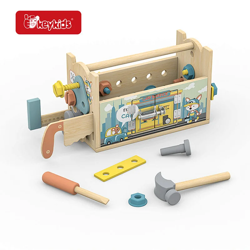 Interactive Wooden Tool Box Toy with Gears & Locks - Creative Play for Kids STEM Learning Adventure W03D251
